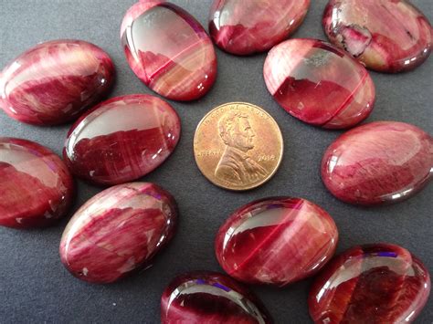 25x18mm Natural Pink Tiger Eye Dyed Cabochon, Oval Cabochon, Polished Gem, Large Cabochon ...