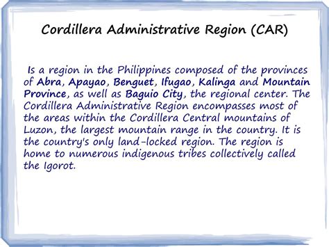 PPT - Cordillera Administrative Region PowerPoint Presentation, free download - ID:4755572