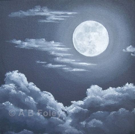 Original Night Sky Painting "Clouds Under a Full Moon" - A B Foley