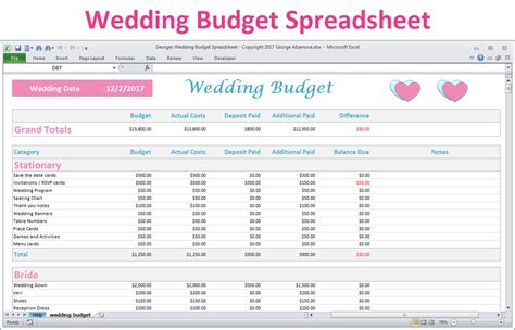 Wedding Planner Budget Sheet ~ Excel Templates