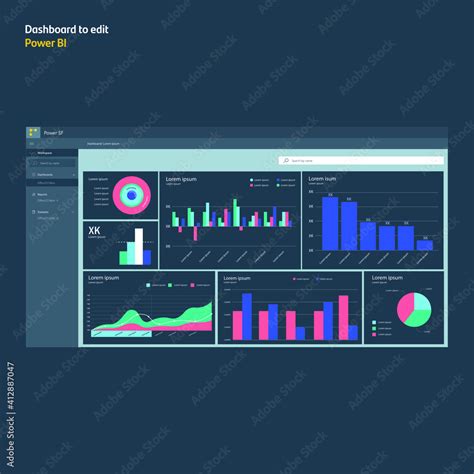 Dashboard with graphs to edit. Power bi analysis pro. EPS10 Stock Vector | Adobe Stock