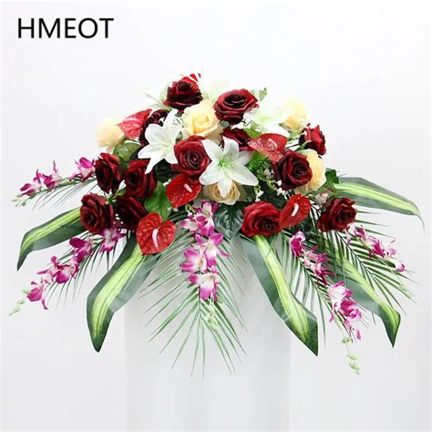 Homemade Conference Table Centerpiece Artificial Flower Ball Wedding Bouquet Podium Party El ...