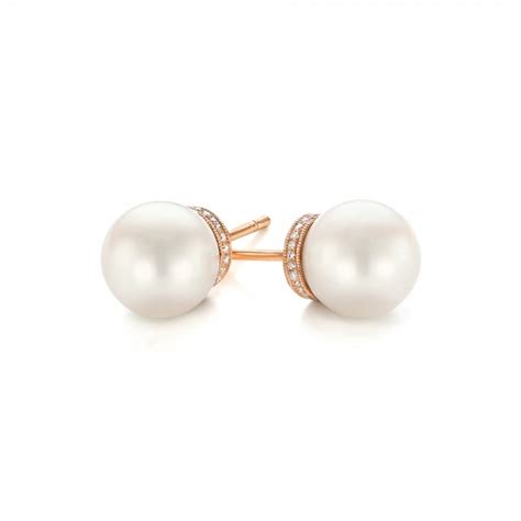 Rose Gold Pearl and Diamond Stud Earrings #103605 - Seattle Bellevue | Joseph Jewelry