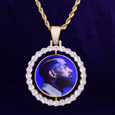 Zircon Custom Photo rapper Necklace & Pendant With 4mm Tennis Chain Gold Color Men's Hip hop ...