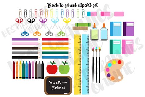 Kids Back to School Supplies Clipart Set Graphic by bestgraphicsonline · Creative Fabrica