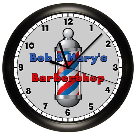 PERSONALIZED BARBER SHOP WALL CLOCK BARBER POLE