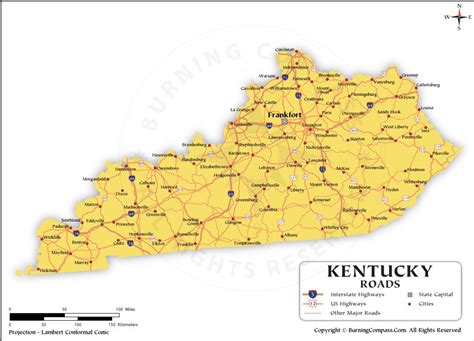 Kentucky Road Map with Interstate Highways and US Highways