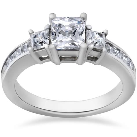 Princess Cut Diamond Engagement Ring 3-Stone 1 1/2ct 14k White Gold