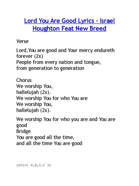 Lord You Are Good Lyrics | Song Structure | Religious Behaviour And Experience