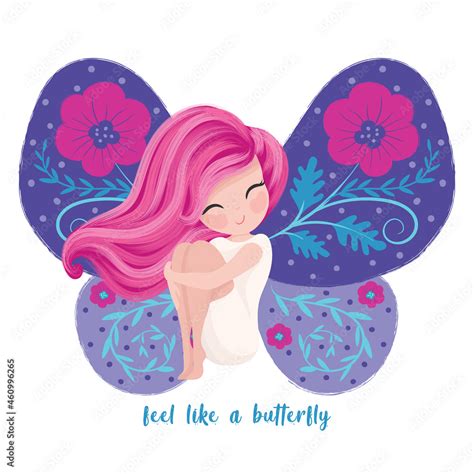 Cute girl with butterfly wings, illustration for kids artwork Stock Vector | Adobe Stock