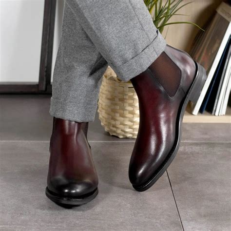 Leather Chelsea Boots Zurigo │ Burgundy Burn-Effect - Made4Me