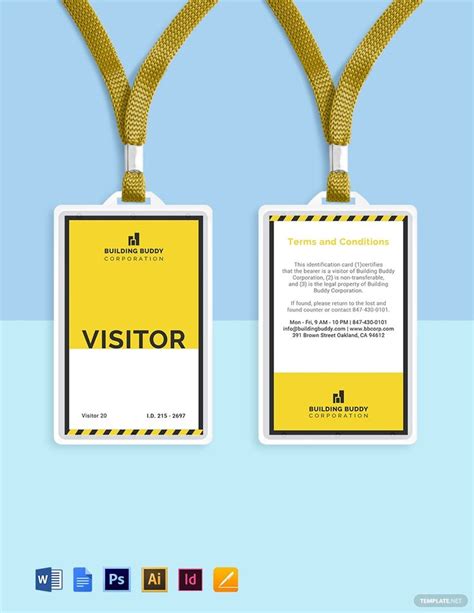 Construction Visitor ID Card Template [Free JPG] - Illustrator, InDesign, Word, Apple Pages, PSD ...