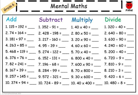 Mental Math Worksheets | Grades 2-6 | Free Worksheets | Printables