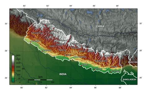 Large topographical map of Nepal | Nepal | Asia | Mapsland | Maps of the World