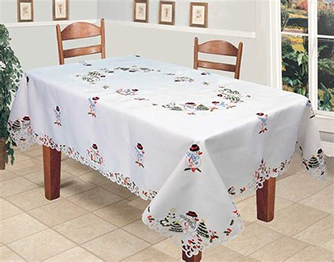 Creative Linens Holiday Embroidered Snowman and Christmas Tree Table Cloth 70x140 Rectangular ...