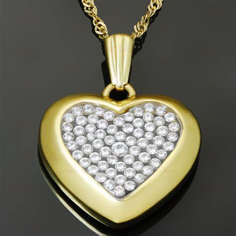 Diamond 18k Yellow Gold Heart Pendant Necklace-MTSJ12594