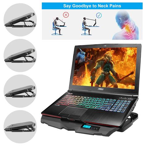 IMAGE Gaming Laptop Stand Cooling Pad Notebook Cooler Holder with 4 Quiet Fan,Dual USB Port, 5 ...