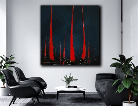 Abstract Red Sails Oil Painting Big Size Nightly Ocean Yachts - Etsy