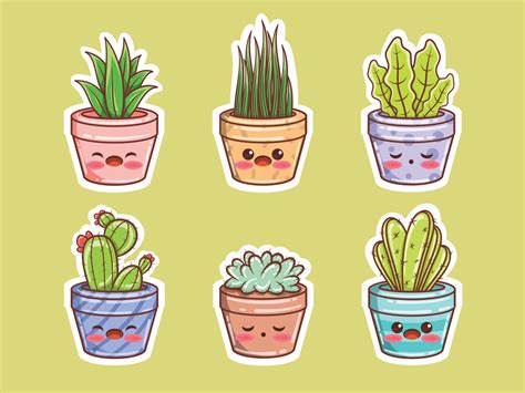 Set of cute succulents plant and cactus cartoon. sticker concept. 4239165 Vector Art at Vecteezy