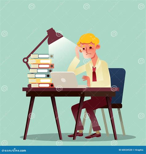 Hard Working Business Man With Pile Of Work On Desk Stock Vector - Image: 60034520