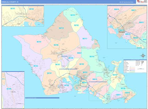 Honolulu County, HI Wall Map Color Cast Style by MarketMAPS - MapSales