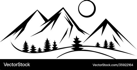 Mountain landscape line art black lines isolated Vector Image