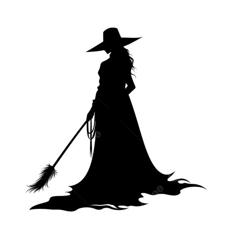 Halloween Theme Character Silhouette Witch With Broom Hand Drawn Silhouette, Witch Broom, Witch ...