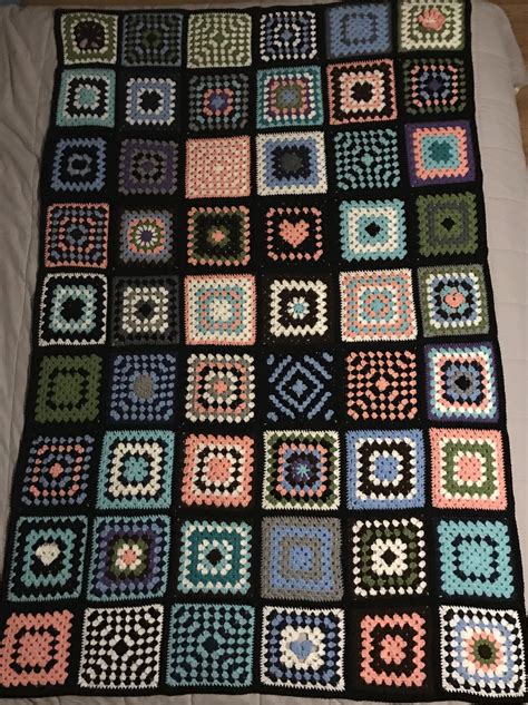 Scrap yarn granny square blanket (several squares have unique meanings, pics in comments) : r ...