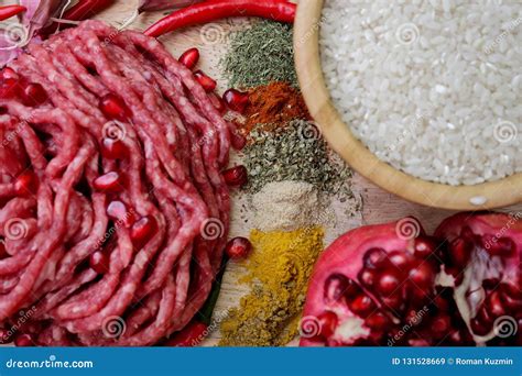 Ingredients for Cooking Dolma or Sarma. Fresh Meat, Vegetables and Spices Stock Image - Image of ...