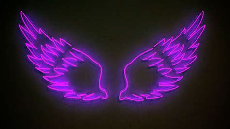 Purple Aesthetic Neon Lights Wings Black Background HD Purple Aesthetic Wallpapers | HD ...