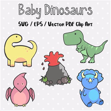 EPS/SVG/PDF File Baby Dinosaur Clipart, Cute Dinosaur Clipart, Dino Nursery Art, Baby Dino ...