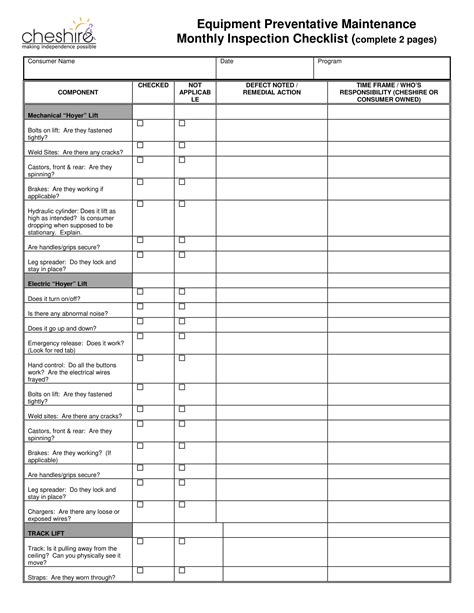 Equipment Maintenance Checklist Template ~ MS Excel Templates