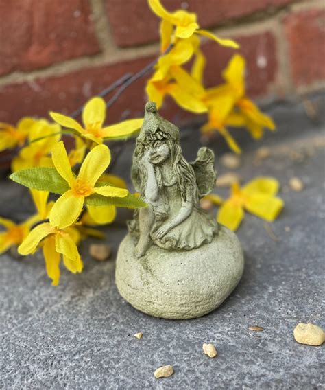 Fairy Statue Fairy Garden Statue Fairy Sitting on Rock - Etsy