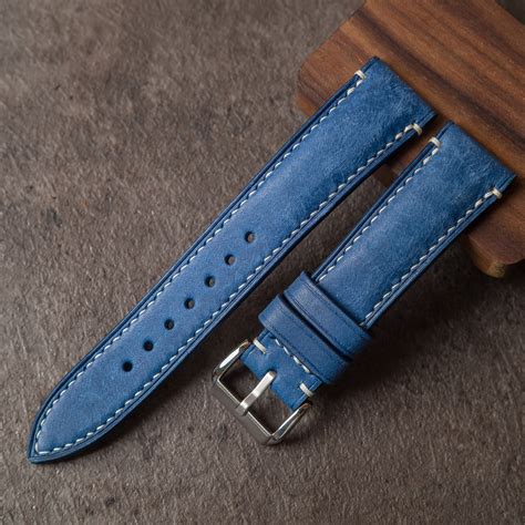 Blue Leather Watch Strap handmade Watch Band 16mm 18mm 19mm | Etsy