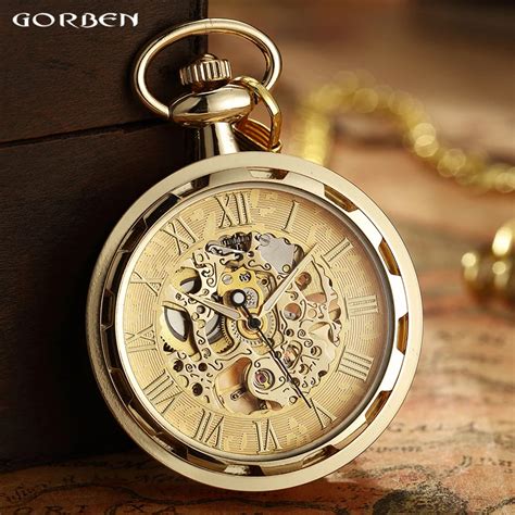 Luxury Pocket Watch Roman Numerals Dial Mechanical Hand Wind Pocket Watches Fashion Colors Men ...