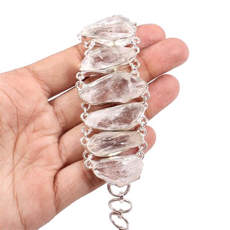 Natural Raw Crystal Gemstone Silver Bracelet Rough Stone - Etsy