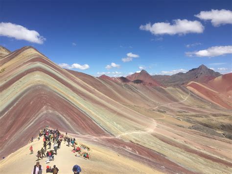 Rainbow Mountain in Cusco Peru. At about 5200m above sea level, there is only roughly 54% of the ...