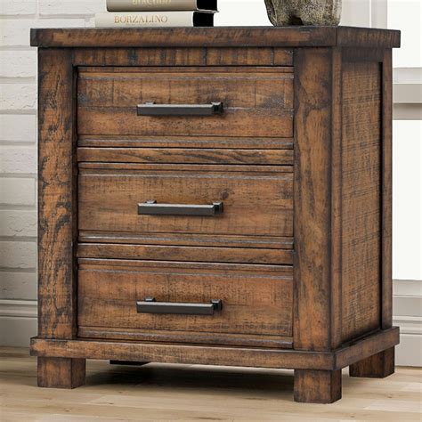 Rustic Three Drawer Reclaimed Pine Wood Nightstand, Wooden Front and Top, Industrial Style ...