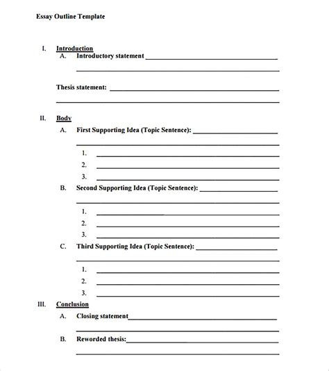 Sample Blank Outline Template for Creating Document or Project Essay Outline Format, Persuasive ...