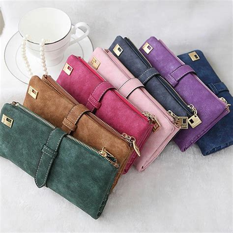 Womens Ladies Suede Leather Clutch Wallet Long Card