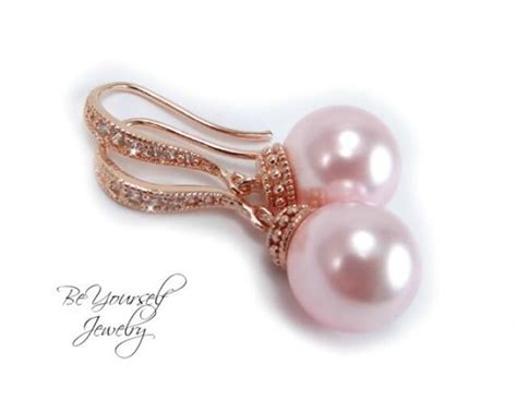 Rose Gold Pearl Bridal Earrings Swarovski Crystal Rosaline Pearls Blush Pink Pearl Earrings ...