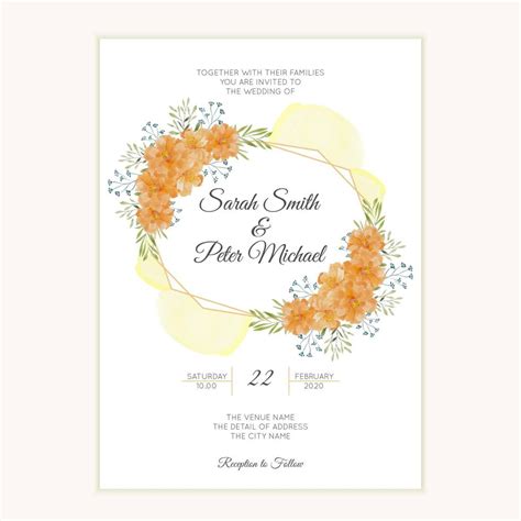 Watercolor wedding invitation card with golden flower border 1361364 Vector Art at Vecteezy