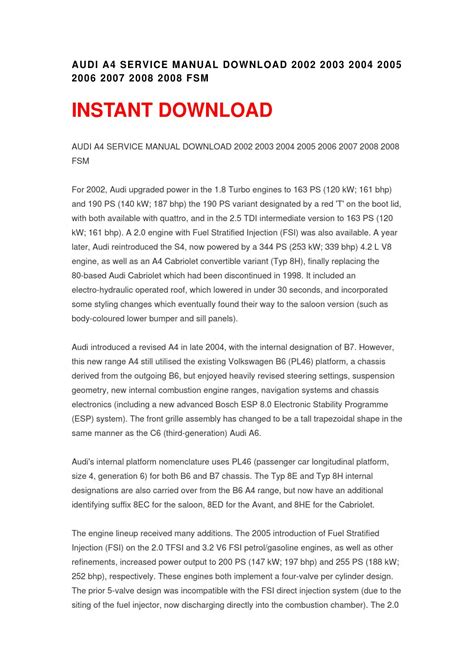 Audi a4 service manual download 2002 2003 2004 2005 2006 2007 2008 2008 fsm by gg5s - Issuu