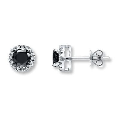 Kay Jewelers Black Diamond Earrings 1 ct tw Round-cut 10K White Gold- Diamond