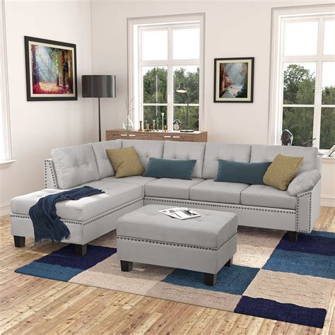 Veryke Modern L-Shape Sectional Sofa with Chaise Lounge and Storage Ottoman, Grey - Walmart.com ...