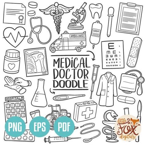 DOCTOR, Doodle Icon Vector. Hospital Medical Center Traditional Doodle Icons Clipart. Hand Drawn ...