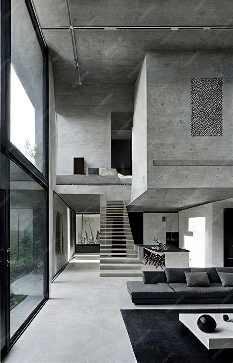 Premium Photo | Concrete house luxurious modern interior minimalistic design generative ai