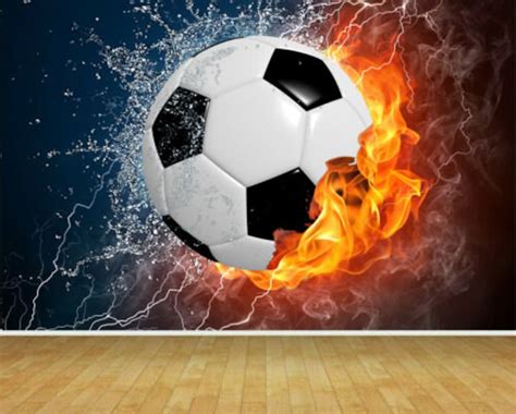 Football Theme Ball Soccer Fire Wallpaper Mural Bedroom Playroom Games Room Wall Backdrop Decor ...