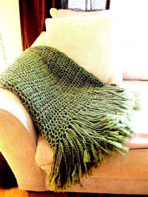 Throw Blanket with Fringe Olive Green Blanket Afghan Home