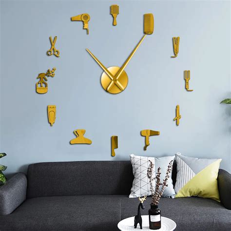 DIY Barber Shop Giant Wall Clock With Mirror Effect Barber Toolkits Decorative Frameless Watch ...